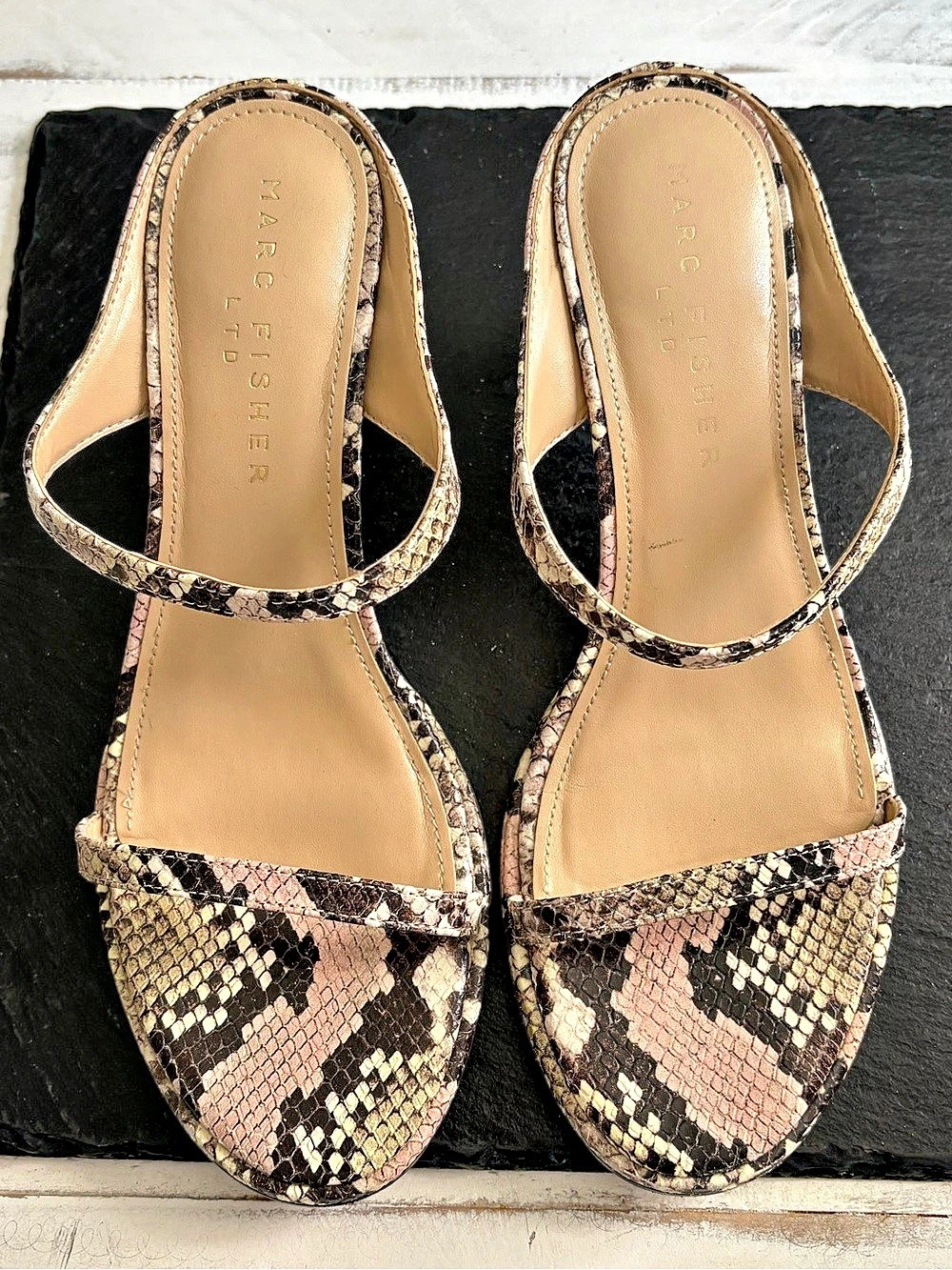 Marc Fisher Alonde3 Snake Print Heels in Pink & Black US 8 M